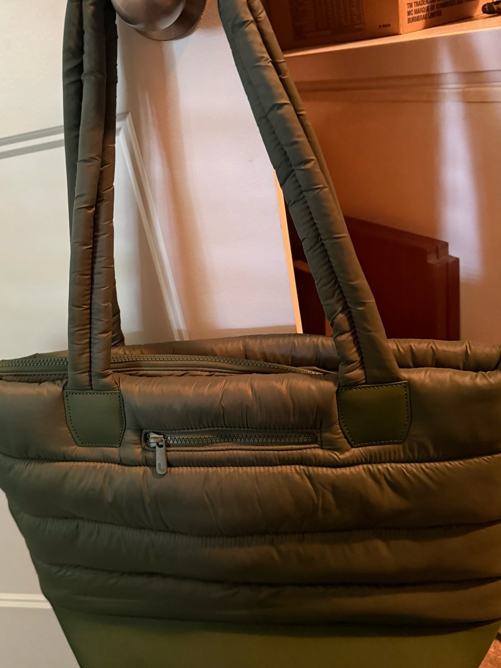 Quilted Olive Puffer Tote Bag - Women